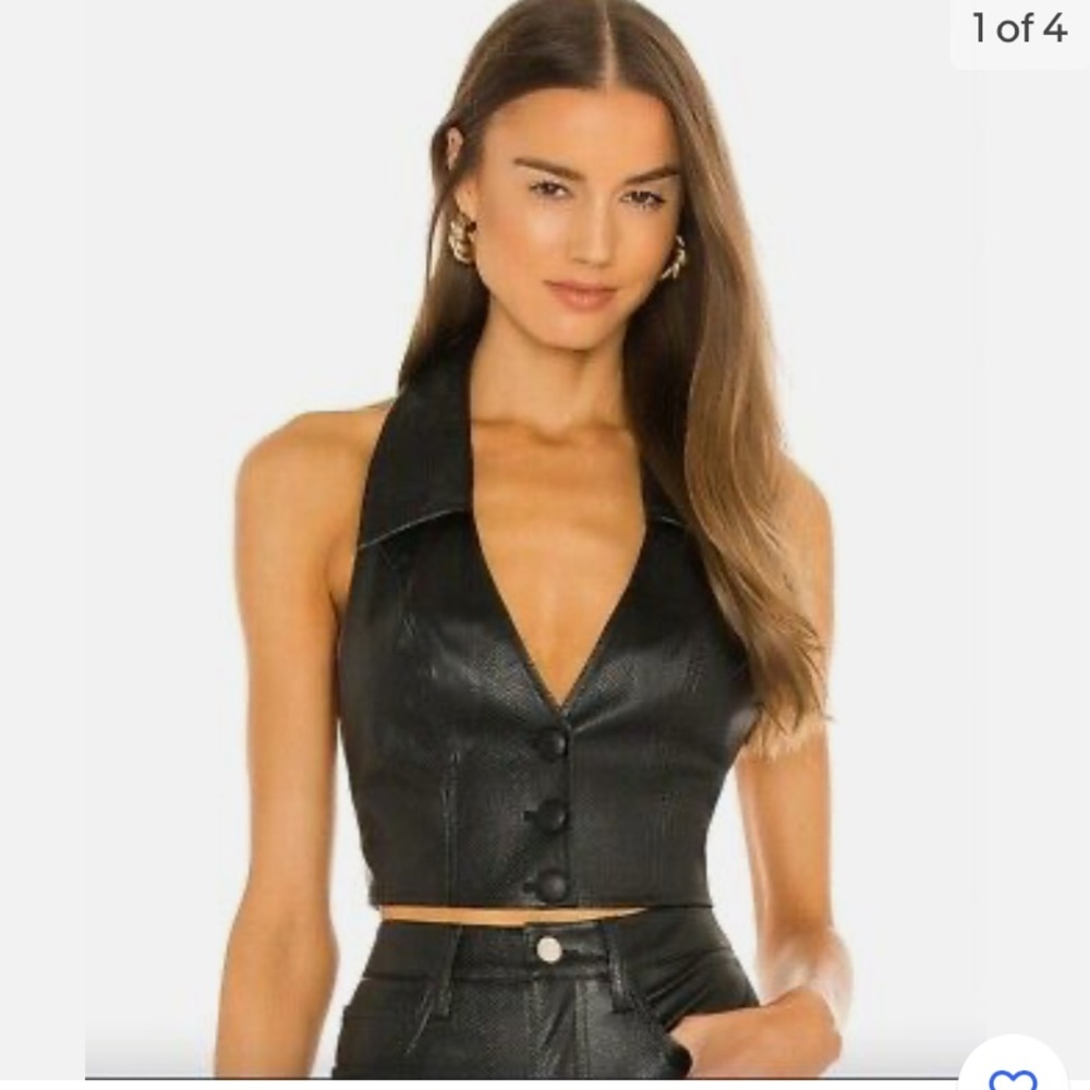 WEWOREWHAT BELLA FAUX LEATHER CROC PRINT HALTER VEST